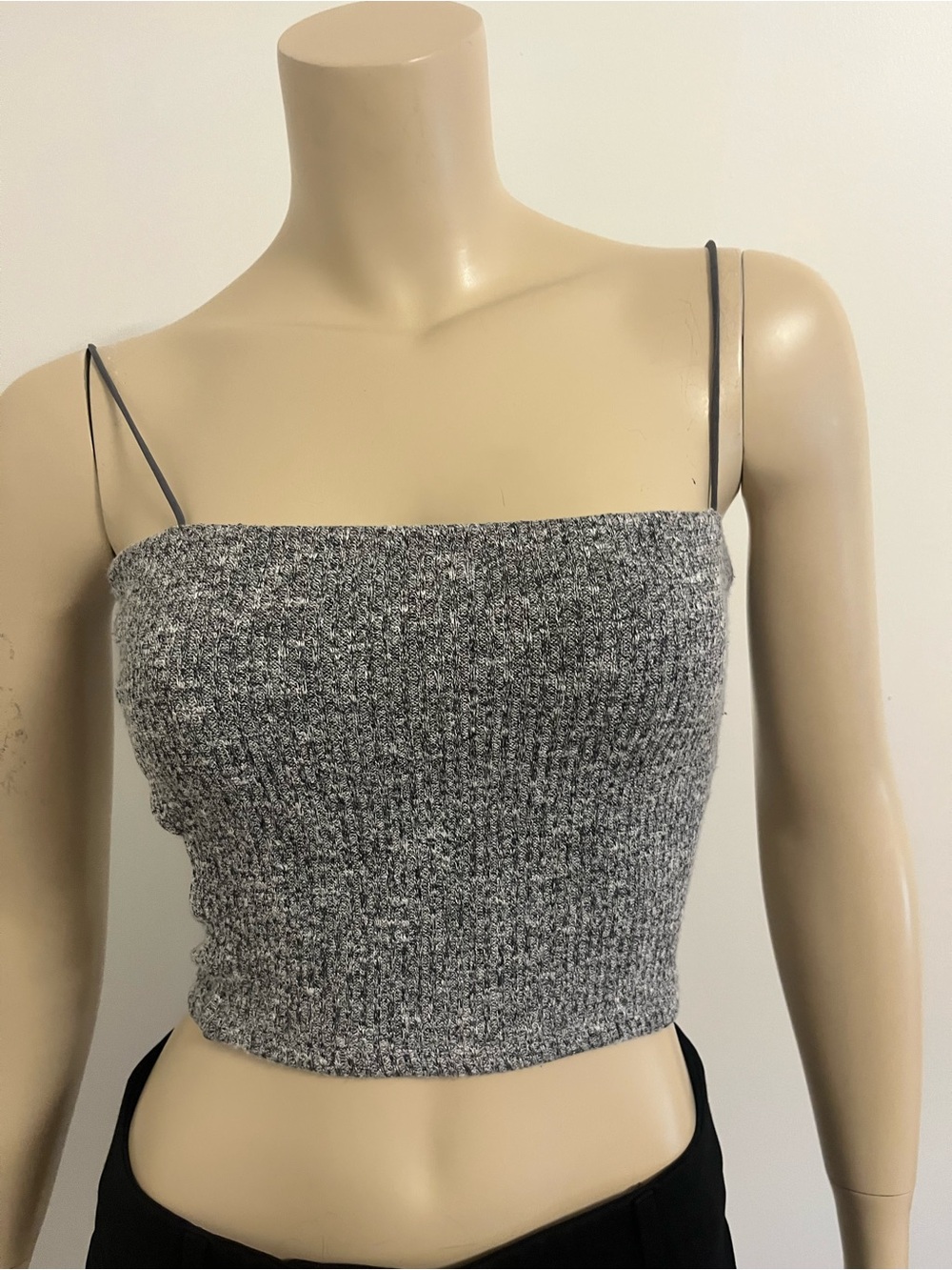 Garage Grey Ribbed Knit Spaghetti Strap Crop Camisole
